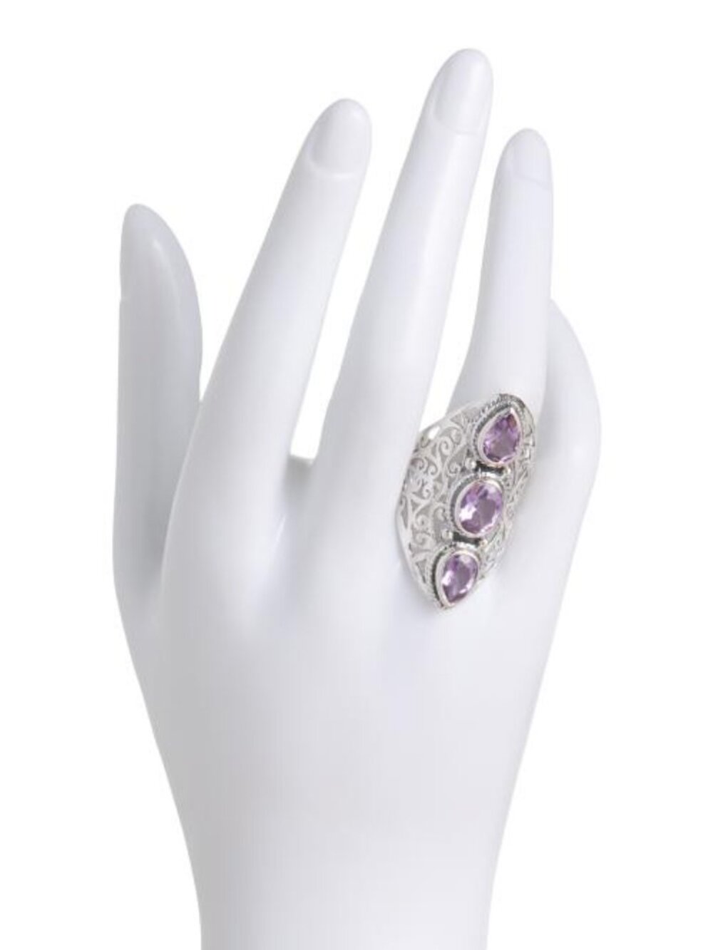 SHIVAM Made In India Sterling Silver Purple Amethyst Scroll Ring - Picture 2 of 3
